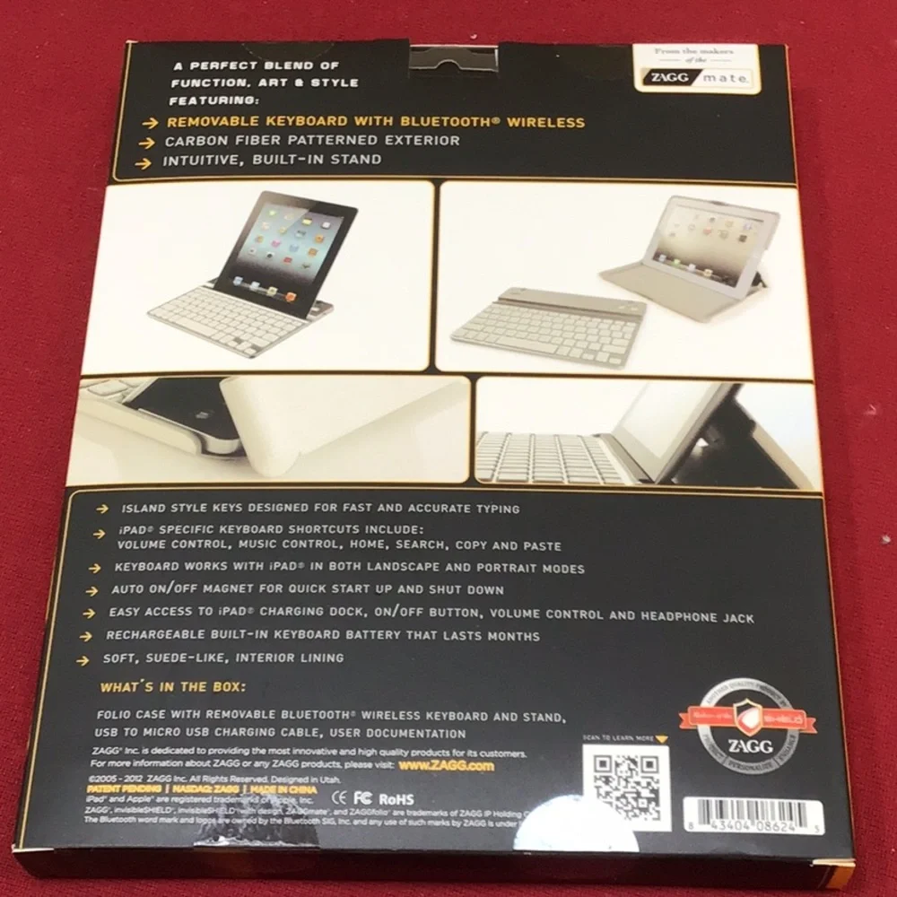 New Zag Mate Zagg folio removable keyboard with stand for iPad 2/3/4